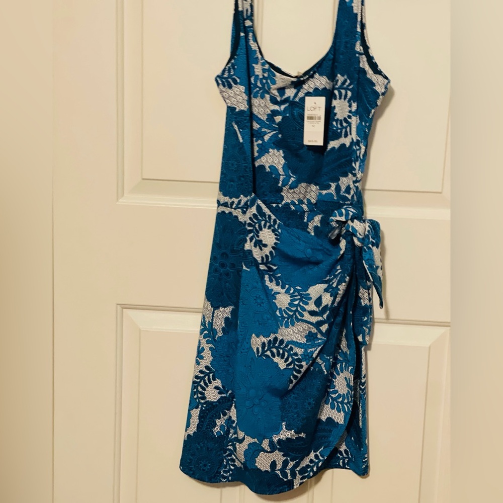 LOFT Teal and White Dress- NWT